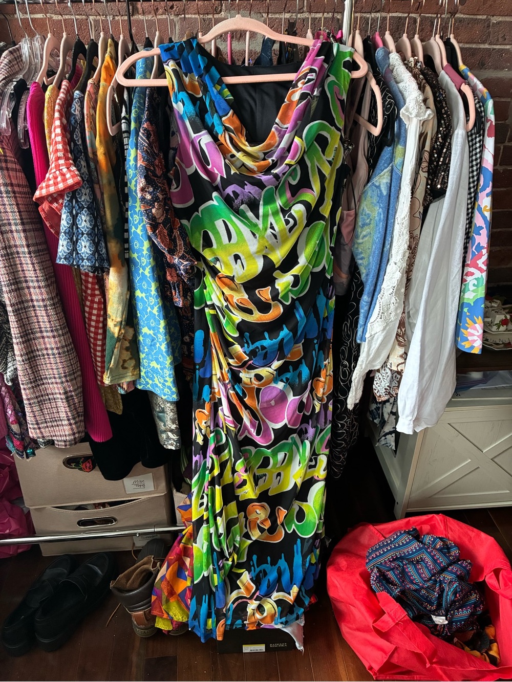 Colorful Graffiti Print Midi Dress